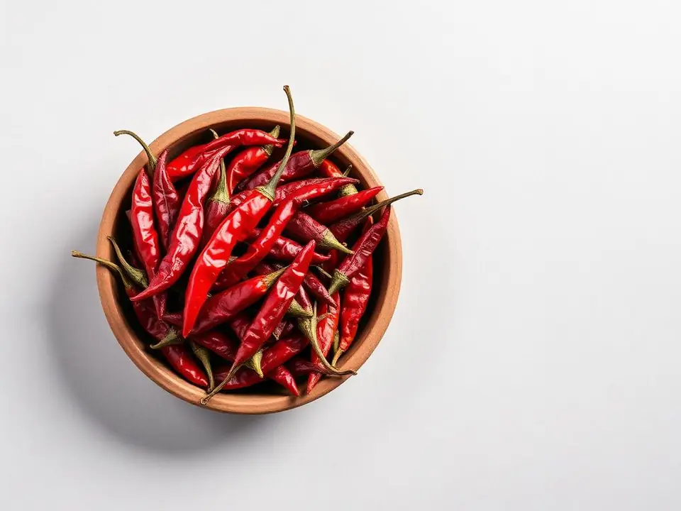 Chilli Whole dried Byadgi red chillies in a bowl